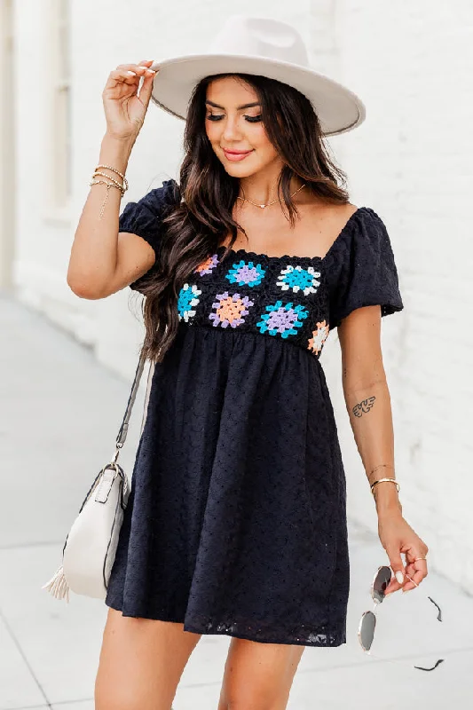 I Knew You Black Crochet Short Sleeve Mini Dress FINAL SALE