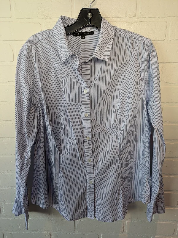 Top Long Sleeve By Antonio Melani In Blue & White, Size: L