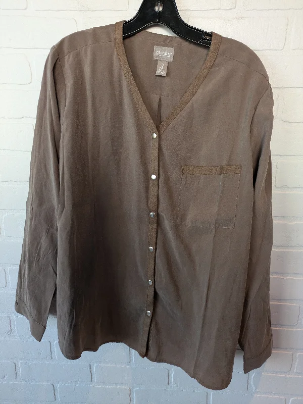 Top Long Sleeve By Chicos In Brown, Size: Xl