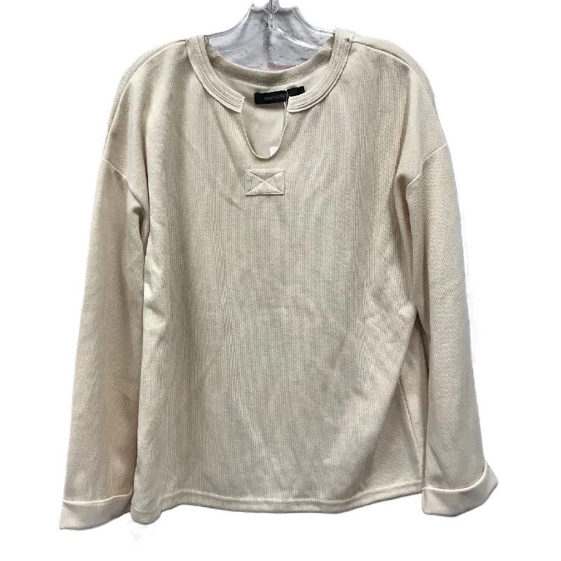 Top Long Sleeve By Cme In Tan, Size: L