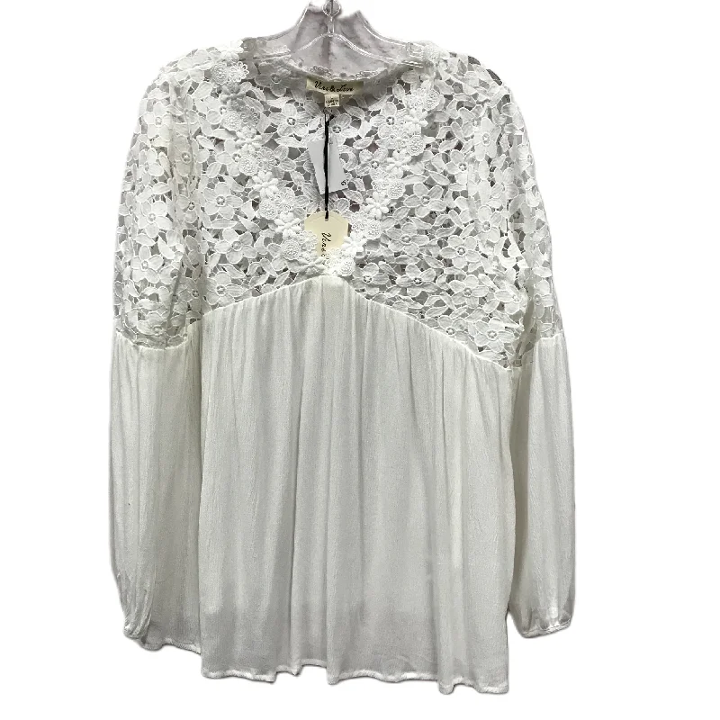 Top Long Sleeve By Cme In White, Size: L