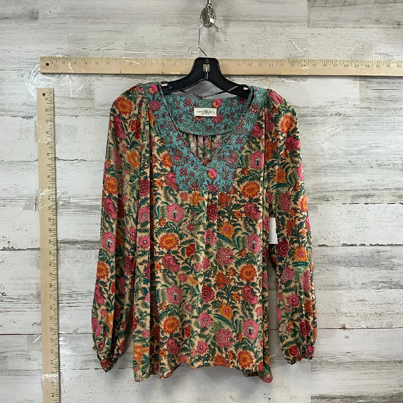 Top Long Sleeve By Natural Life In Peach, Size: L