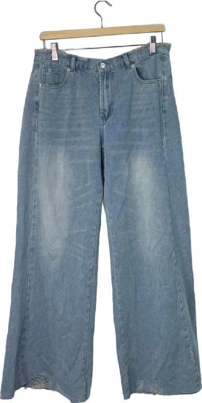 Boohoo Light Blue Frayed Hem Wide Leg Jeans UK 10