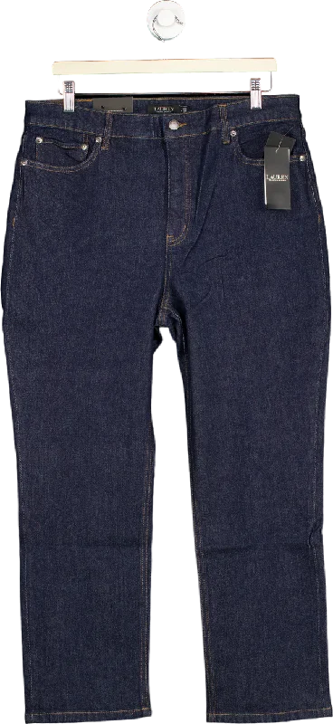 Lauren Ralph Lauren Dark Blue High-Rise Straight Ankle Jeans UK 14