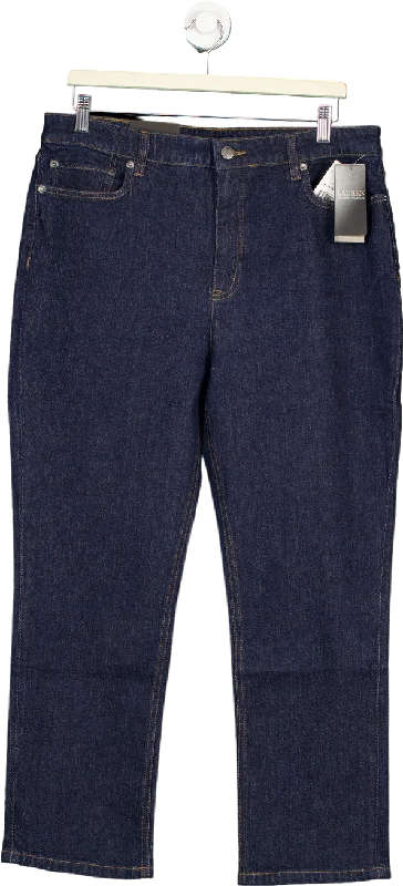 Lauren Ralph Lauren Dark Blue High-Rise Straight Ankle Jeans UK 18