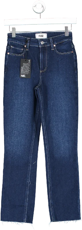 PAIGE Blue Cindy High Rise Straight Leg Cropped Raw Hem Jeans W24