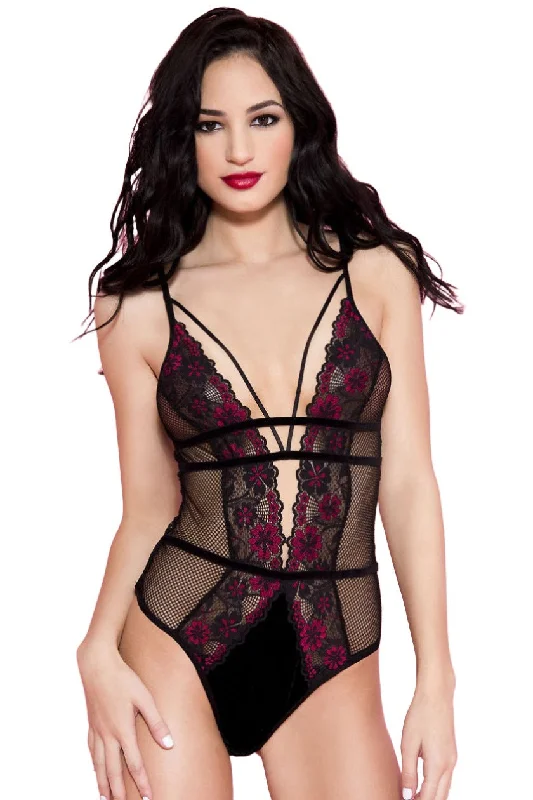 Music Legs Fishnet Teddy Black/Hot Pink