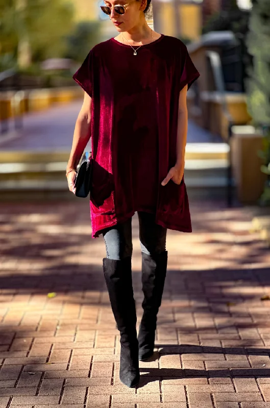 Velvet Short Sleeve Pocket Tunic Top