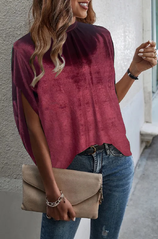 Velvet Tie Back Dolman Sleeve Blouse