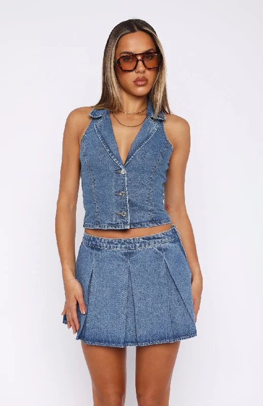 Midnight Whispers Denim Vest Mid Blue