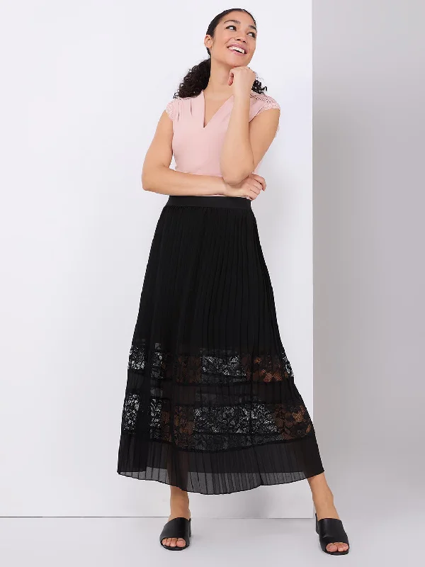 Pleated Chiffon Skirt With Lace Insert