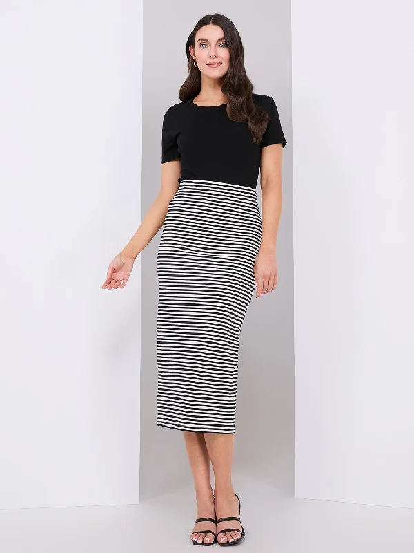 Striped Midi Column Skirt