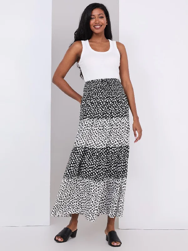 Ditsy Print Tiered Maxi Skirt