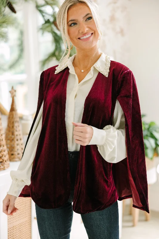 Bold Energy Burgundy Red Velvet Cape Jacket