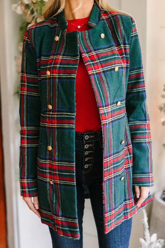 City Streets Emerald Green Plaid Coat