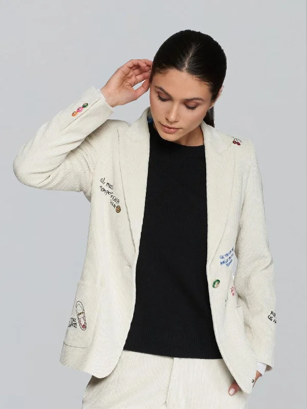 Hillary Embroidered Corduroy Jacket - Off White