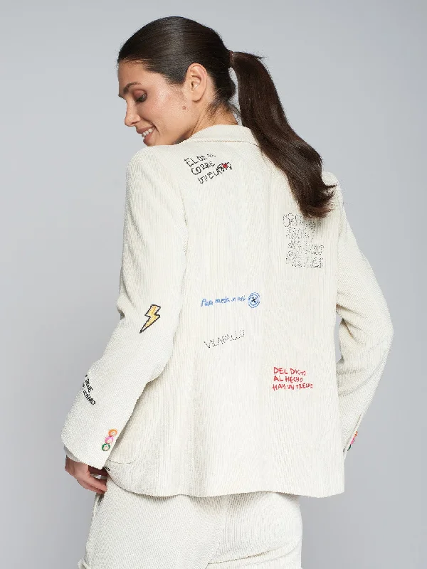 Hillary Embroidered Corduroy Jacket - Off White