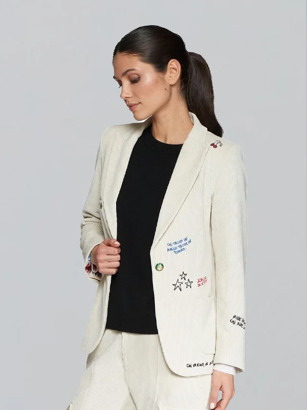 Hillary Embroidered Corduroy Jacket - Off White