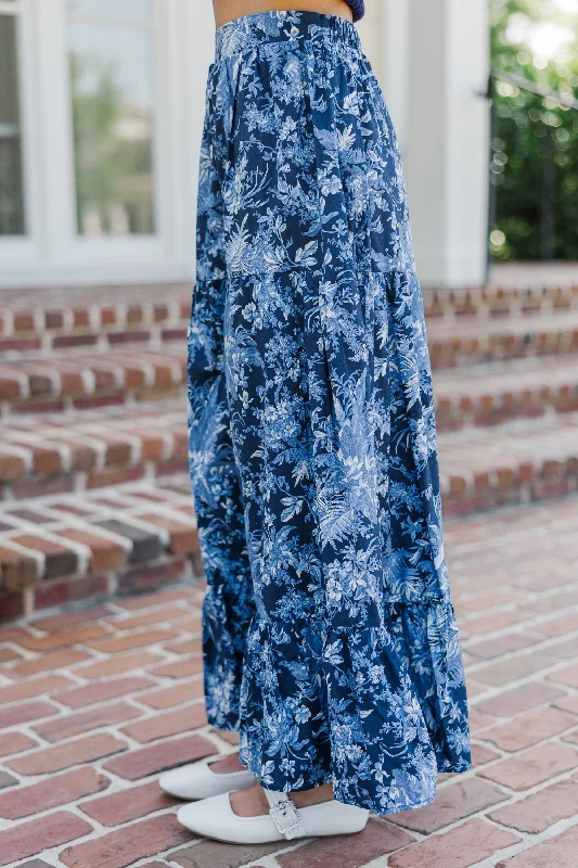 How I Feel Navy Blue Floral Maxi Skirt