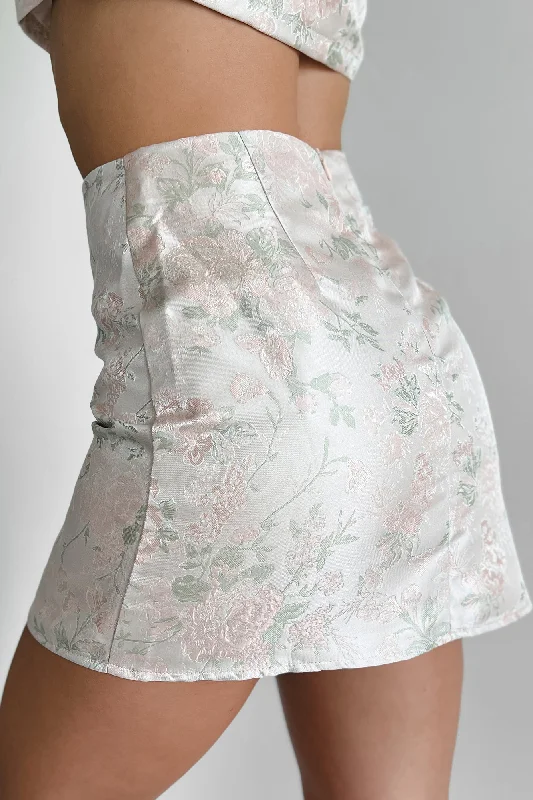 Lifetime Of Love Floral Jacquard Mini Skirt (Blush/Green)