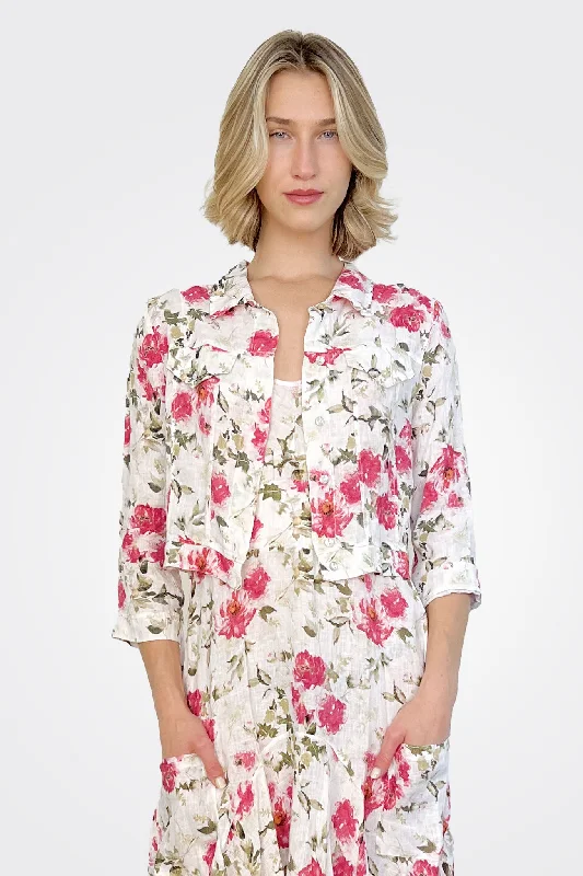 Menlow Linen Crop Jacket - Fuchsia Floral