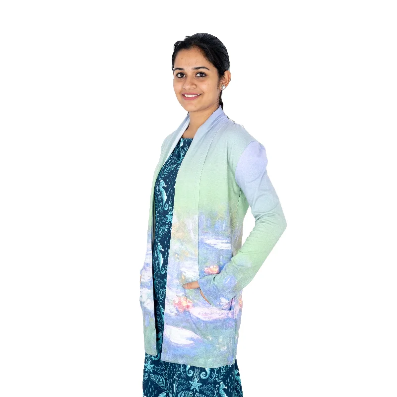 Monet's Water Lilies Printed Cardigan