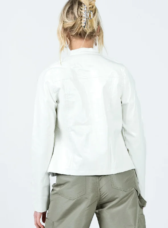 Motel Olivia Faux Leather Jacket White