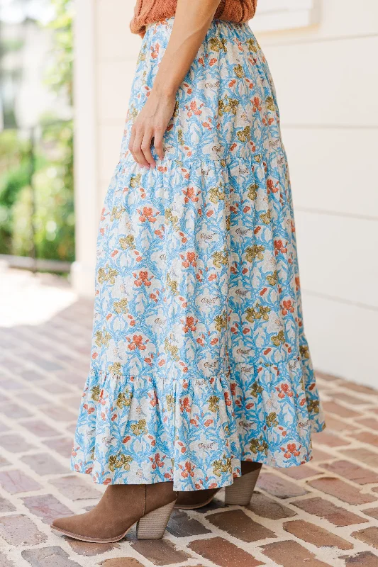 Start The Day Blue Floral Maxi Skirt