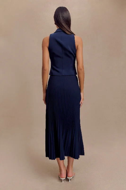 Twyla Pleated Suiting Maxi Skirt - Navy