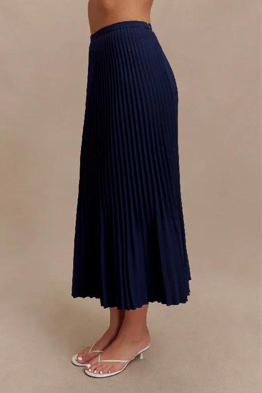 Twyla Pleated Suiting Maxi Skirt - Navy