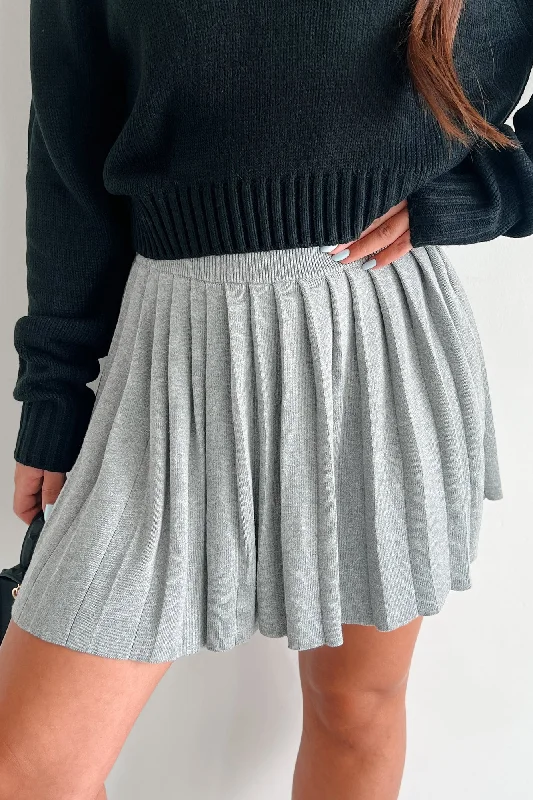 Voice My Opinion Pleated Sweater Mini Skirt (Heather Grey)