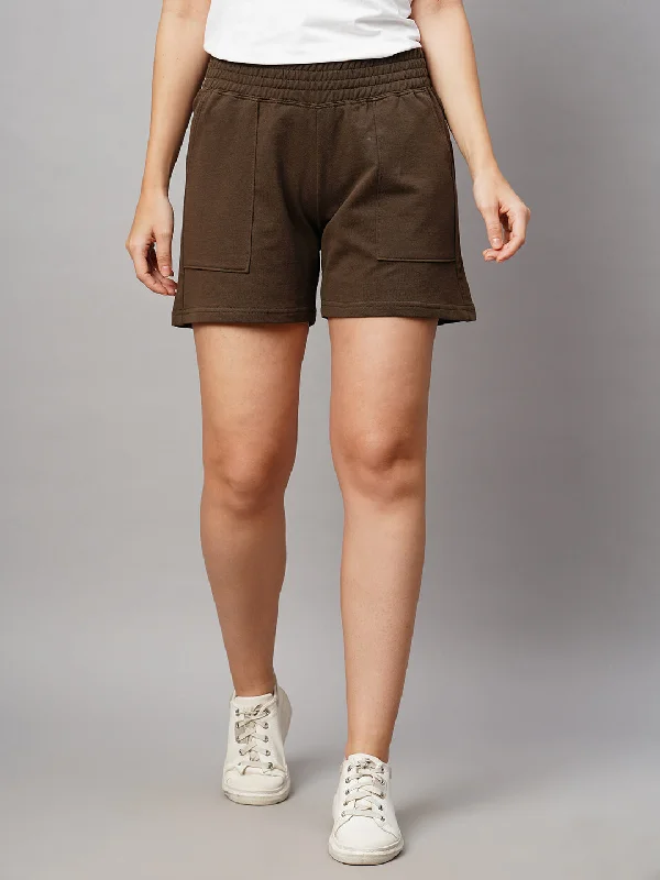 Women's Lt.Olive Cotton Regular Fit Knit Shorts