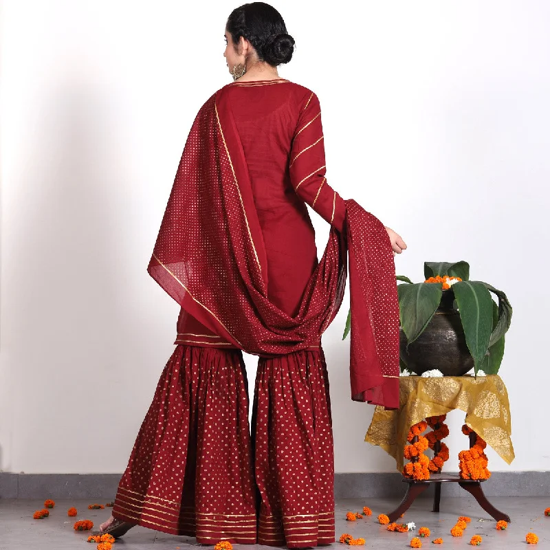 Maroon Gold Printed Kurta Set with Dupatta