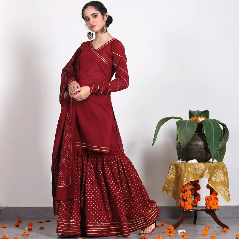 Maroon Gold Printed Kurta Set with Dupatta