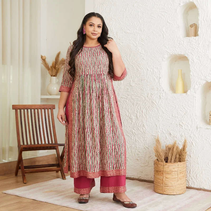 Multicolour Striped Front Gather Kurta Palazzo Co-ord Set - SOM