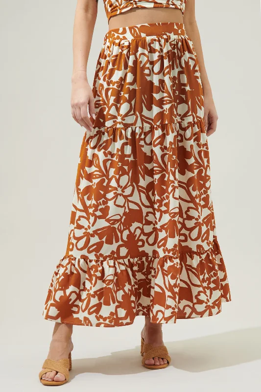 Marida Caramel Floral Yaelle Flowy Maxi Skirtirt