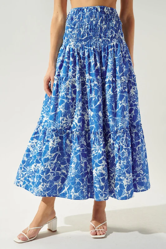 Marina Floral Smocked Tiered Midi Skirt