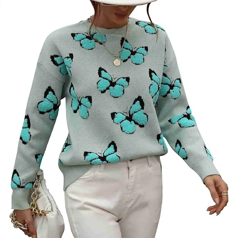 Beautiful Butterflies Sweater In Teal