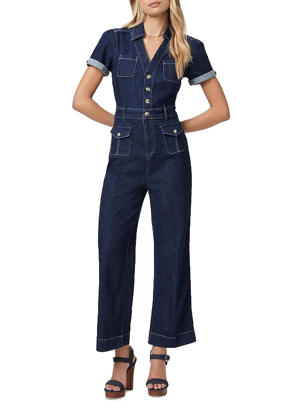 Darla Womens Denim Cuff Sleeve Jumpsuit