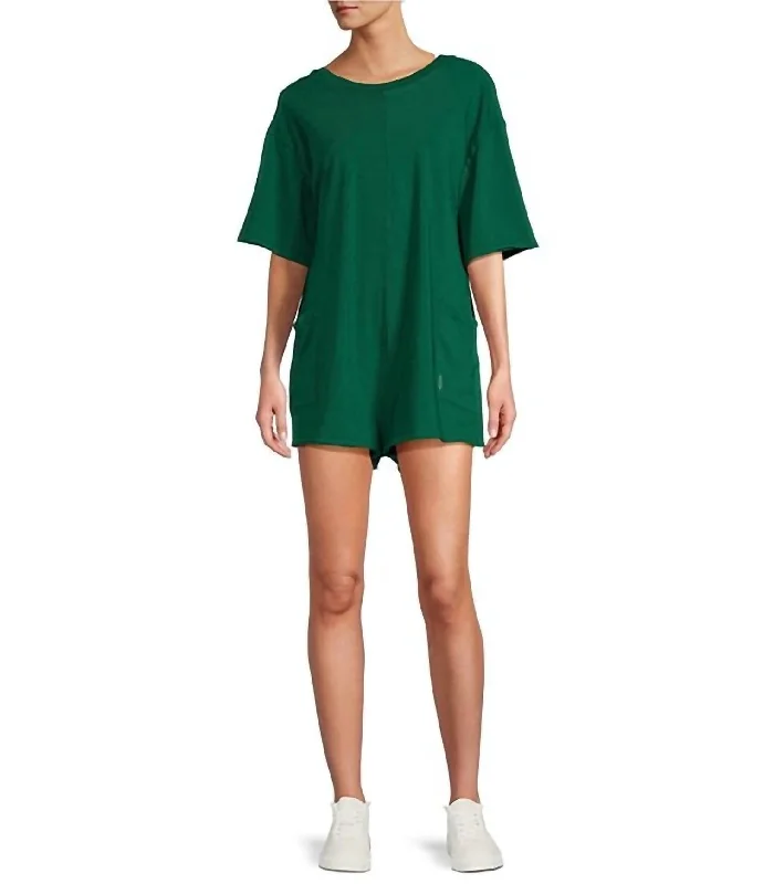 Hot Shot Tee Romper In Heritage Green