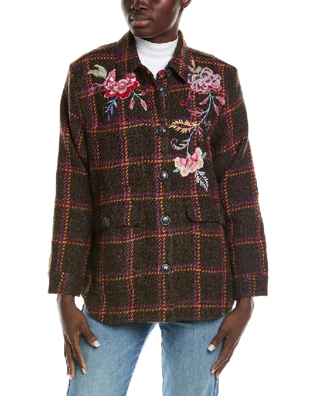 Johnny Was Garnet Plaid Wool-Blend Shirt Jacket