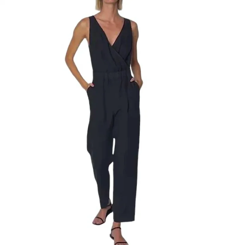 Kiara V Neck Jumpsuit In Jet Black