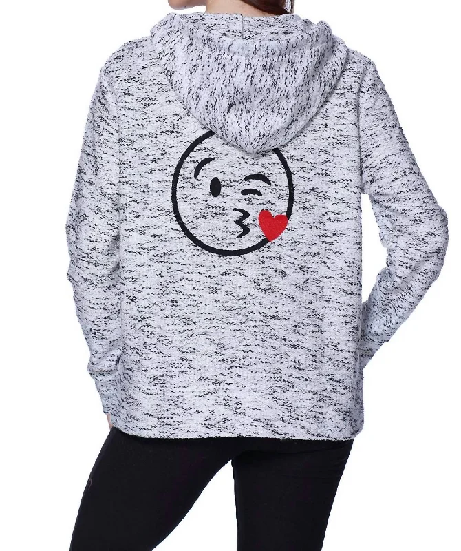 Kiss Emoji Hooded Cardigan In Black White