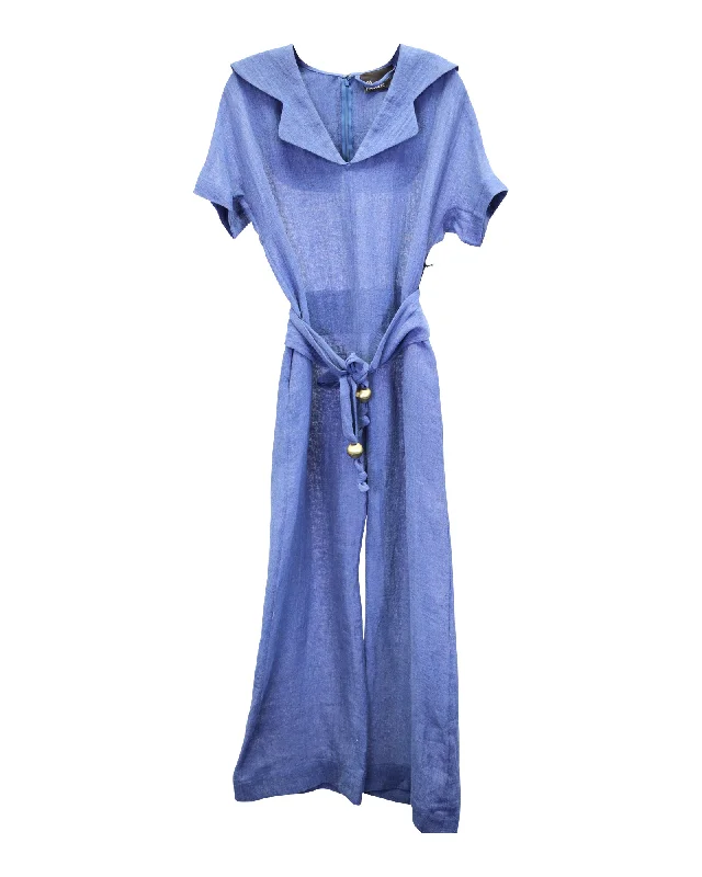 Lisa Marie Fernandez Belted Jumpsuit in Blue Linen