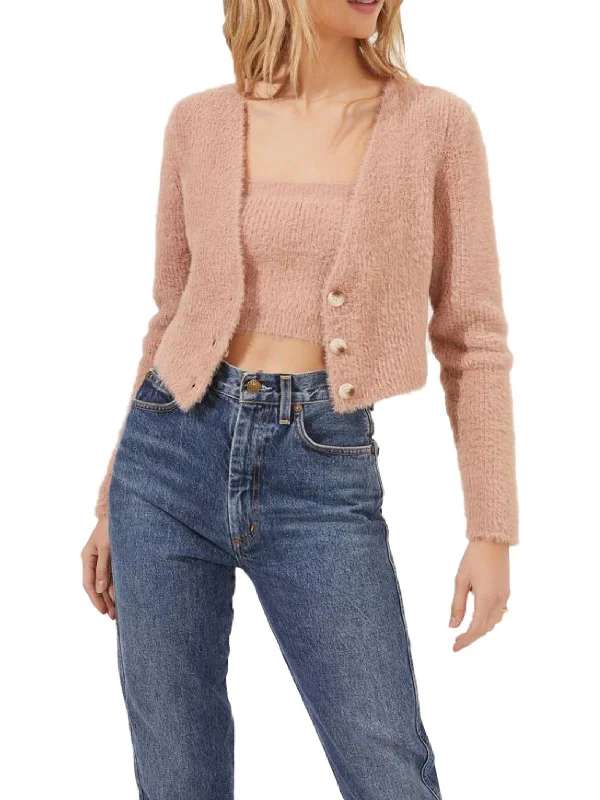 Lorain Womens Crop V Neck Cardigan Sweater