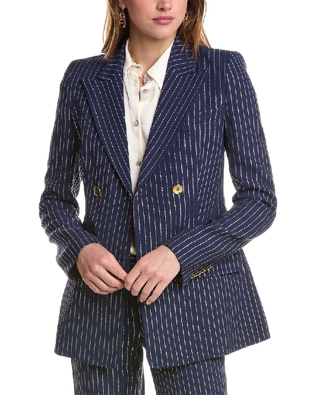 Michael Kors Collection Metallic Pinstripe Double-Breasted Silk-Blend Blazer