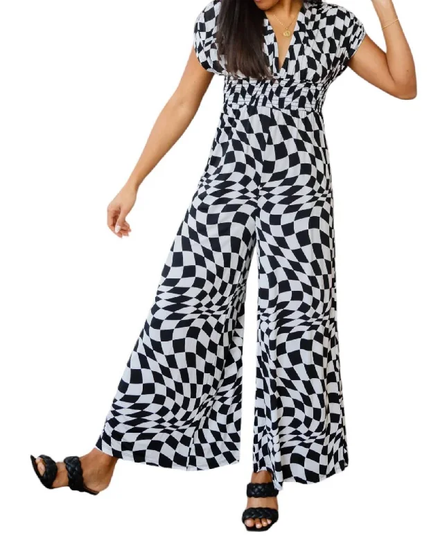 Osborn Wide Leg Patterned Jumpsuit In Black And White