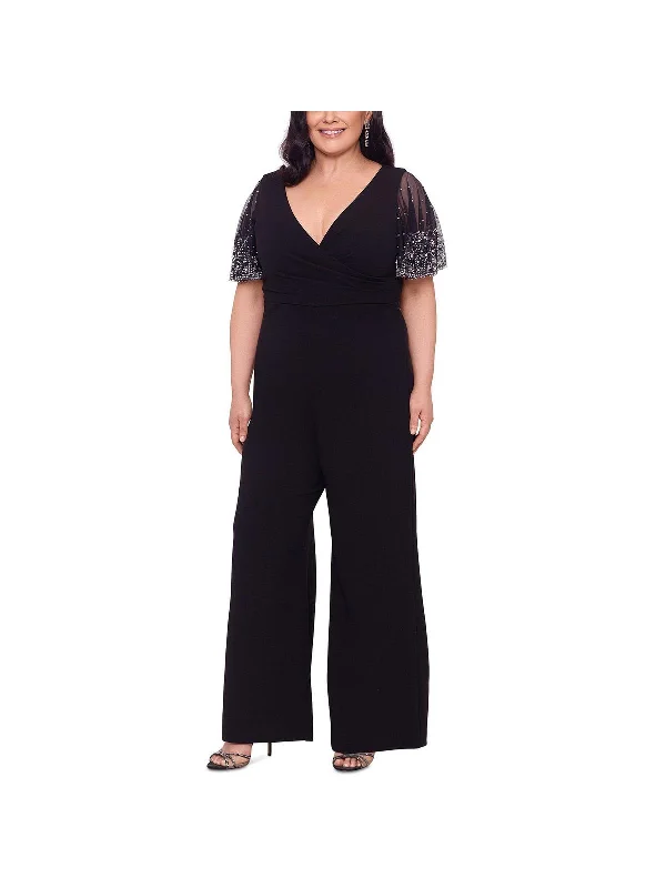 Plus Womens Crepe Embellished Jumpsuit