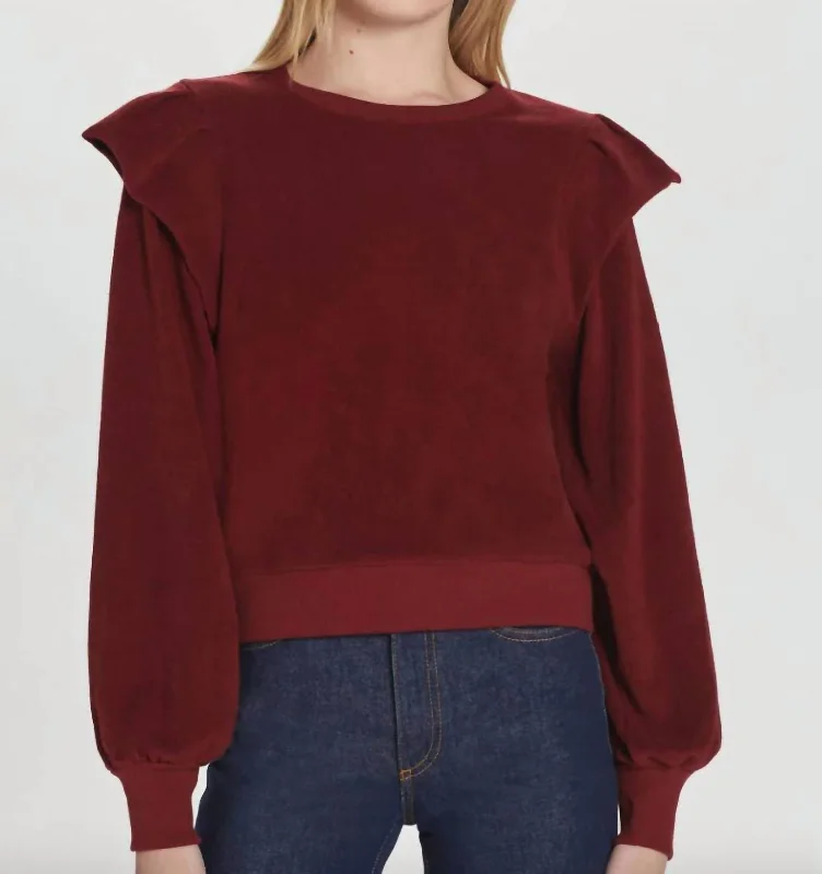 Ruffle Shoulder Sweatshirt In Pomegranate