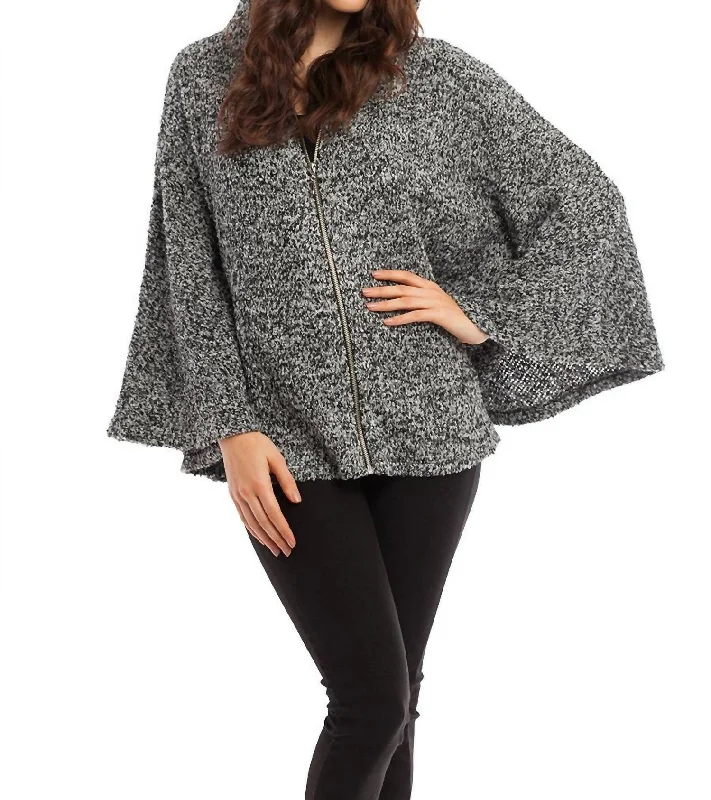 Sarah Zip Boucle Poncho In Black White